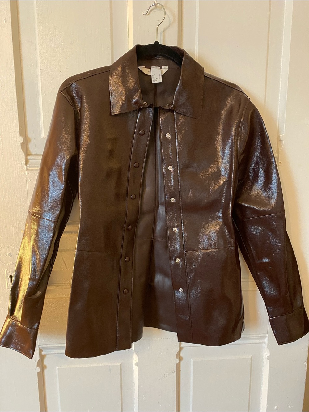 H&M Shiny Dark Brown Faux Leather Shirt Jacket